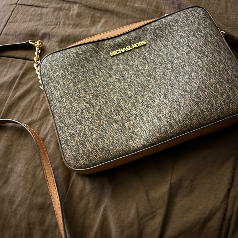 Michael Kors Black and Tan Messenger Bag